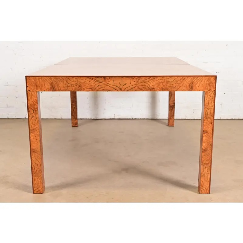 Milo Baughman Style Burl Wood Parsons Extension Dining Table, Newly Refinished - Image 14