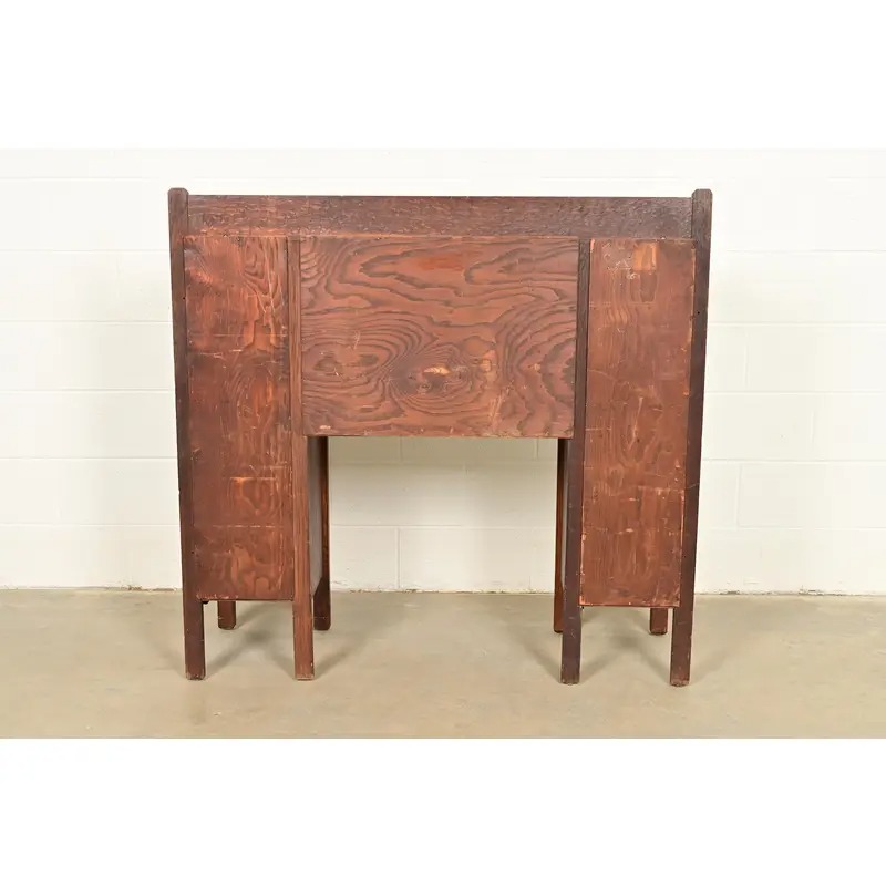 Stickley Brothers Style Antique Mission Oak Arts & Crafts Double Bookcase With Drop Front Secretary Desk, Circa 1910 - Image 14