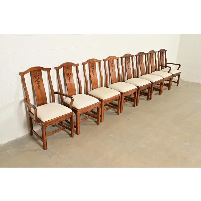 Thomasville Mid-Century Hollywood Regency Chinoiserie Carved Walnut Armchairs, Pair - Image 14