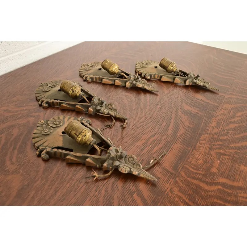 1930s Mid-West Art Deco Bronze Soleure Wall Sconces, Set of Four - Image 2