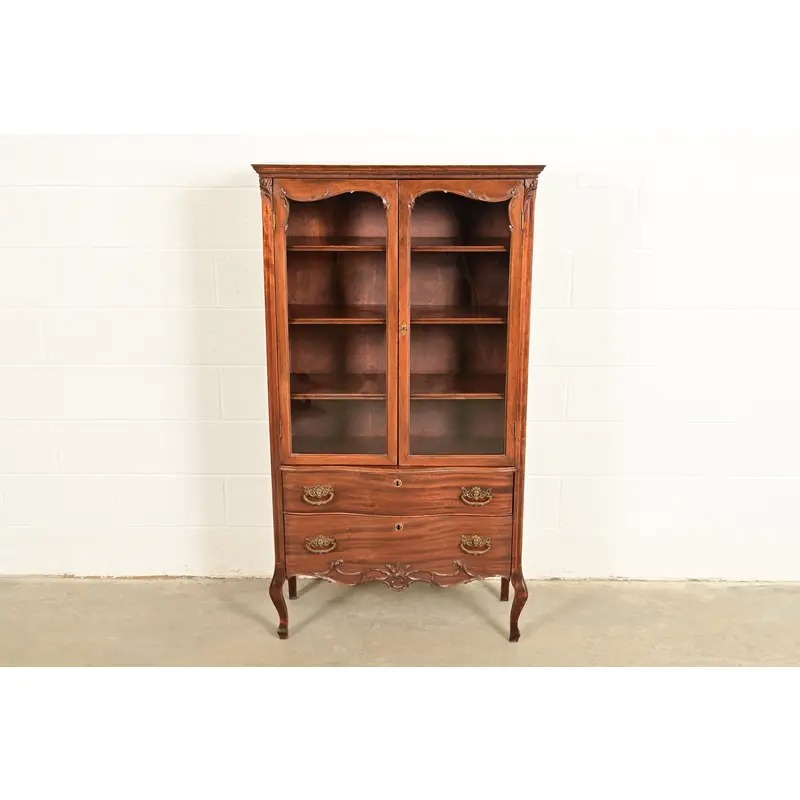 Antique Victorian Carved Mahogany Bookcase or Bar Cabinet, Circa 1890s - Image 2