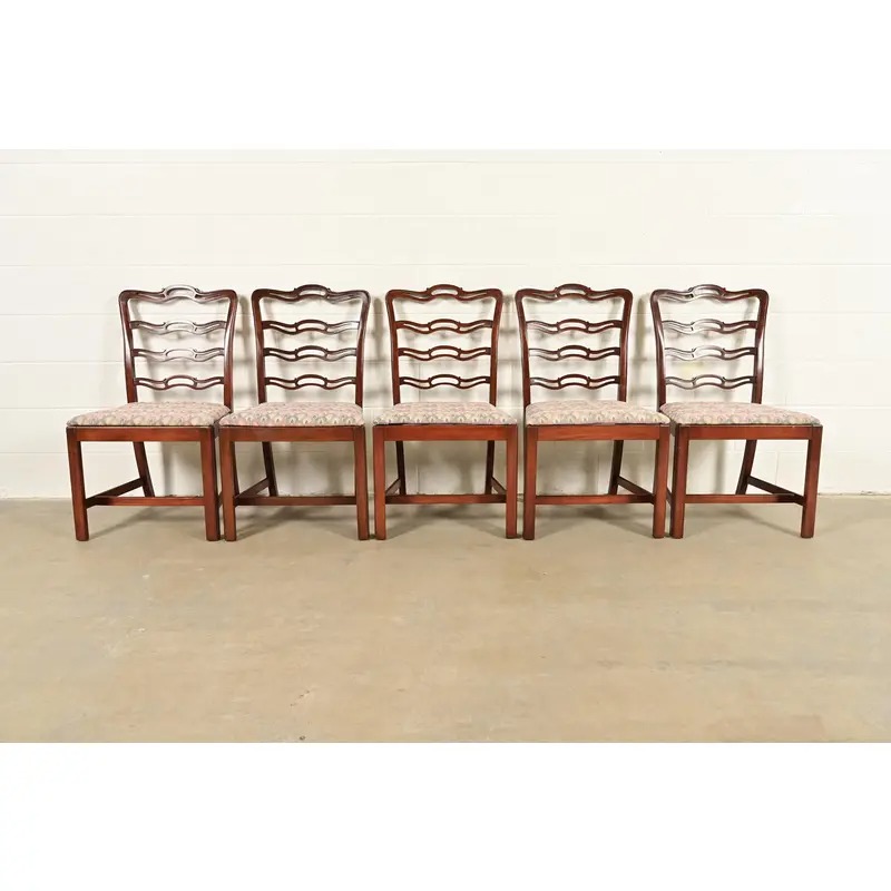 Baker Furniture Style Georgian Carved Mahogany Dining Chairs, Set of Five - Image 2