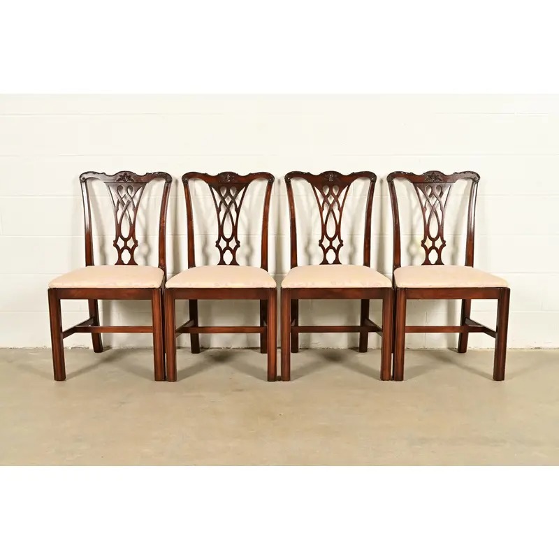 Baker Furniture Style Georgian Carved Mahogany Dining Chairs, Set of Four - Image 2