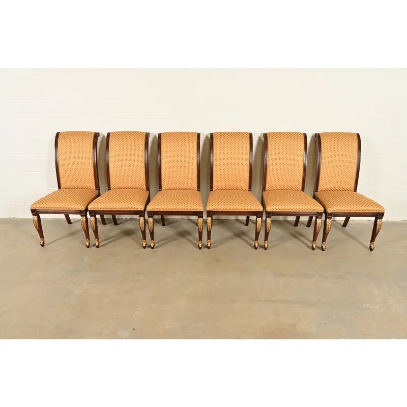 Baker Furniture Style Regency Carved Mahogany and Gold Gilt Dining Chairs, Set of Six - Image 2