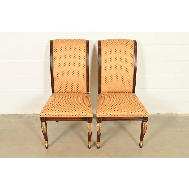 Baker Furniture Style Regency Carved Mahogany and Gold Gilt Side Chairs or Dining Chairs, Pair - Image 2
