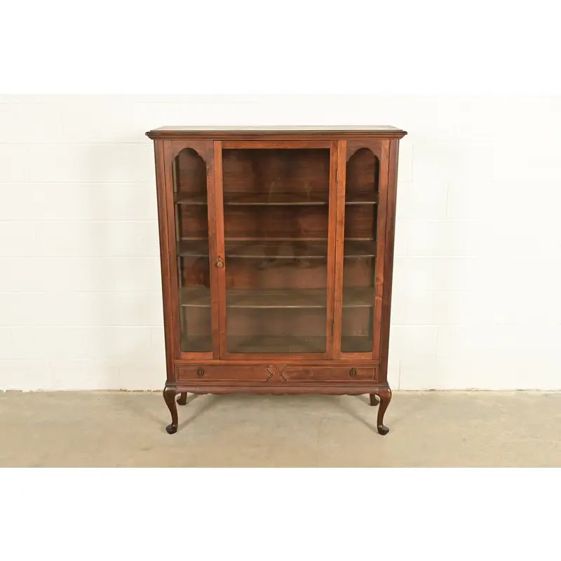 Berkey & Gay Style Antique Queen Anne Carved Mahogany Bookcase or Bar Cabinet, Circa 1920s - Image 2