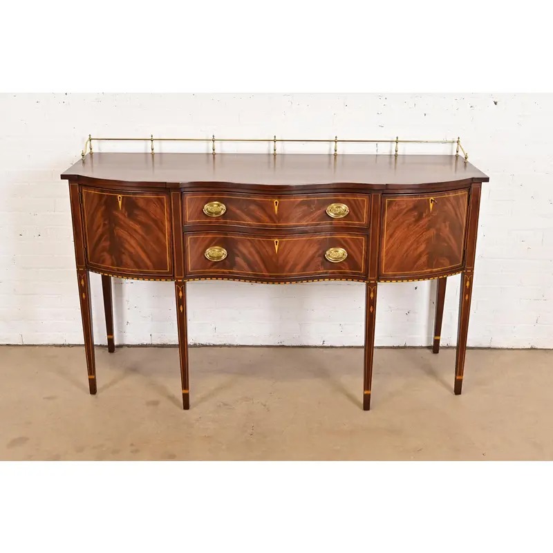 Henkel Harris Federal Inlaid Flame Mahogany Serpentine Front Sideboard Credenza With Brass Gallery - Image 2