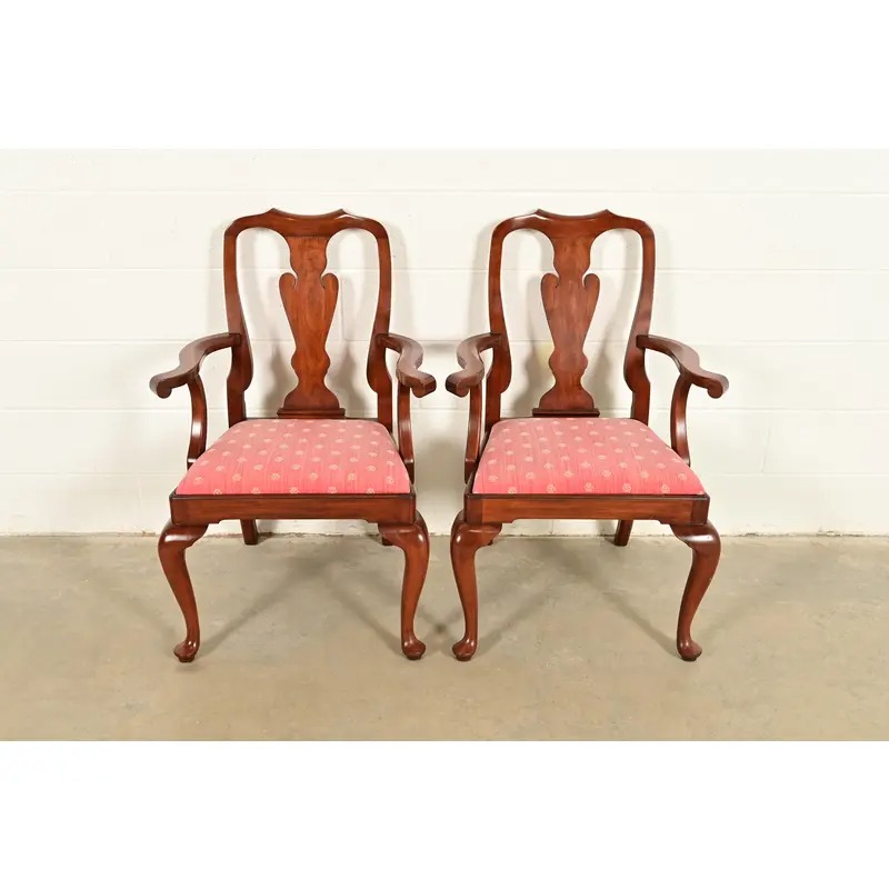 Henkel Harris Queen Anne Solid Cherry Wood Armchairs, Pair - Image 2