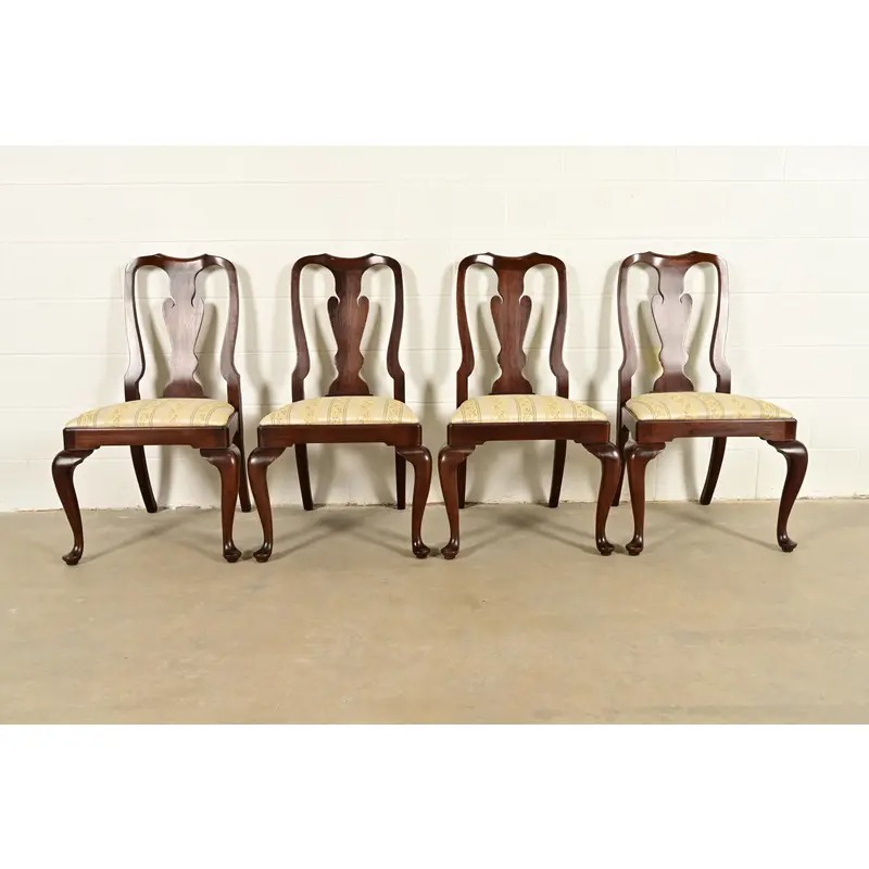Henkel Harris Queen Anne Solid Mahogany Dining Chairs, Set of Four - Image 2