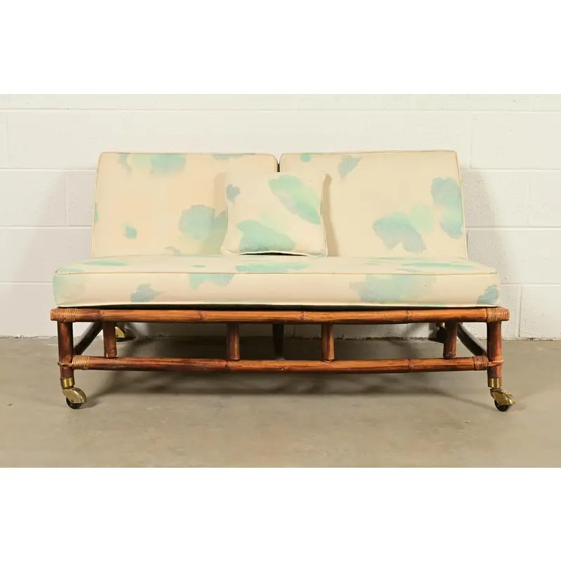 John Wisner for Ficks Reed Mid-Century Hollywood Regency Bamboo Rattan Loveseat, 1950s - Image 2
