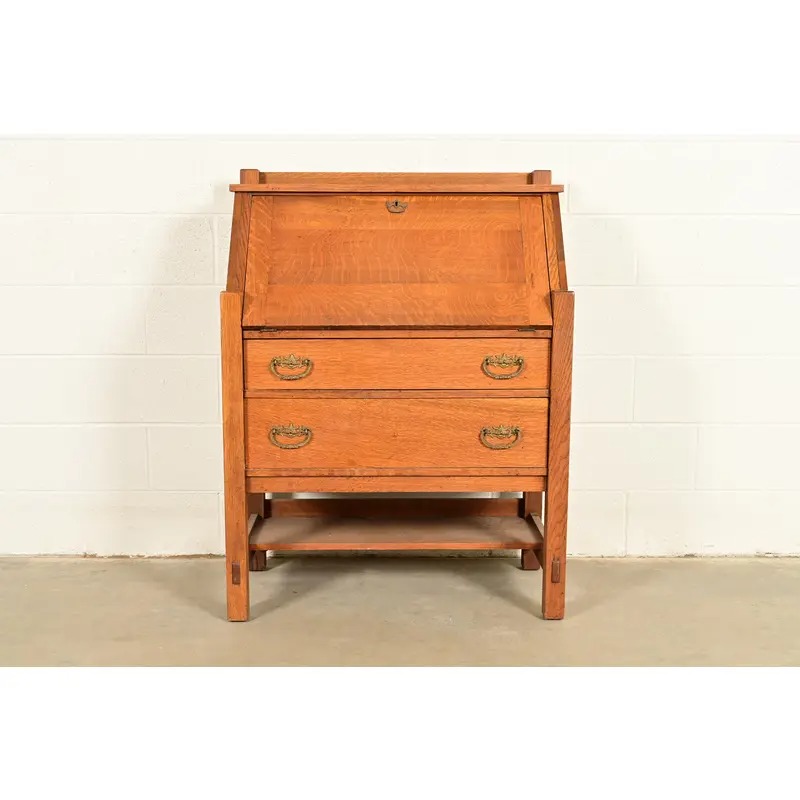 Lifetime Furniture Antique Mission Oak Arts & Crafts Drop Front Secretary Desk, Circa 1910 - Image 2
