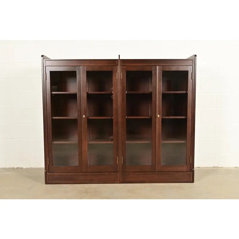 Limbert Style Antique Arts & Crafts Mahogany Double Bookcase Cabinet, Newly Refinished - Image 2