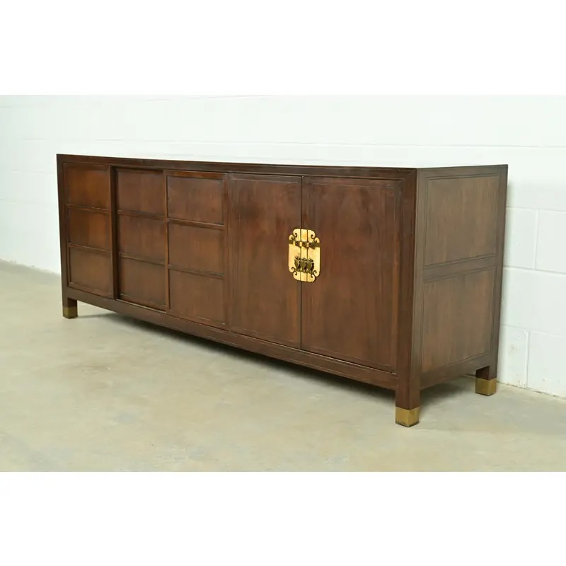 Michael Taylor for Baker Furniture Hollywood Regency Chinoiserie Walnut Sideboard Credenza, Circa 1950s - Image 2