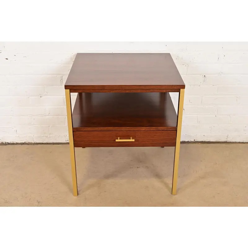 Paul McCobb for Calvin Furniture Linear Group Walnut Two-Tier Nightstand, Newly Refinished - Image 2