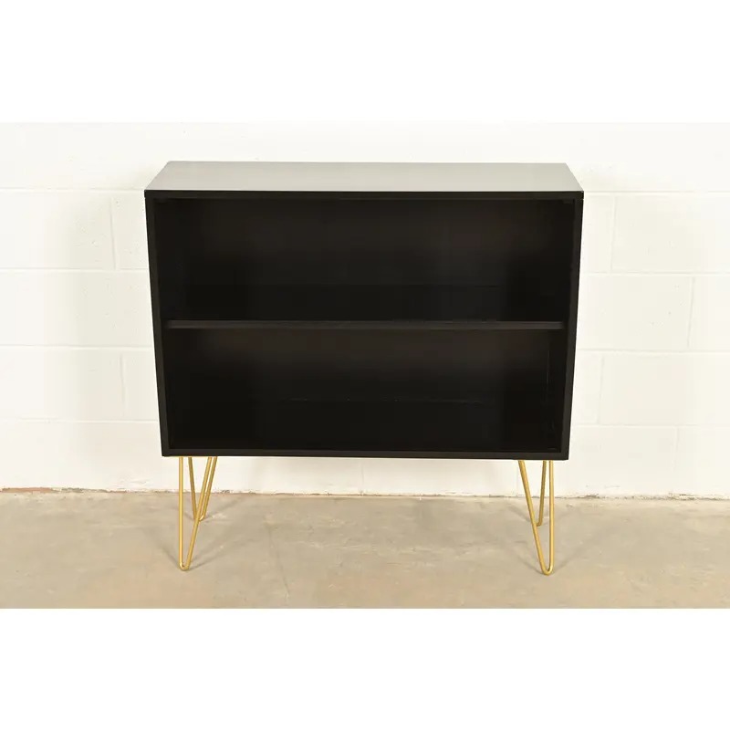 Paul McCobb Planner Group Black Lacquered Bookcase on Hairpin Legs, Newly Refinished - Image 2