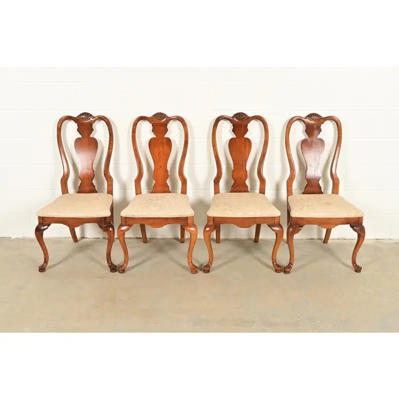 Queen Anne Solid Mahogany Dining Chairs by Stanley, Set of Four - Image 2