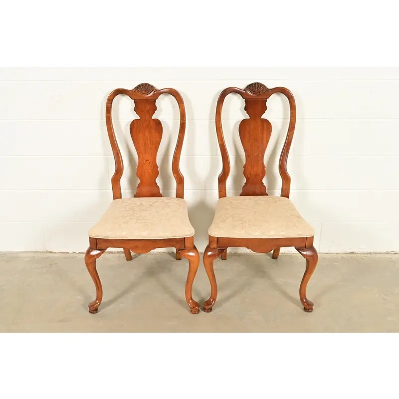Queen Anne Solid Mahogany Side Chairs or Dining Chairs by Stanley, Pair - Image 2