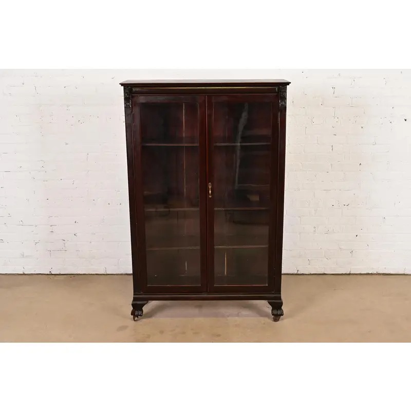 R. J. Horner Style American Empire Carved Mahogany Bookcase With Lion Heads, Circa 1890s - Image 2