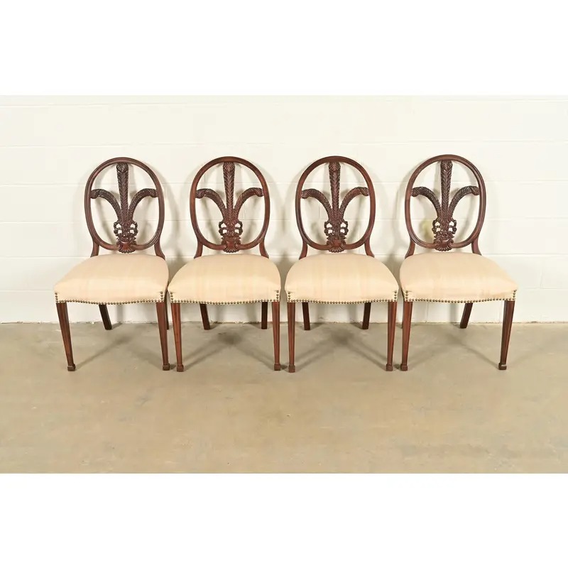 Romweber Antique French Regency Louis XVI Carved Mahogany Dining Chairs, Set of Four - Image 2