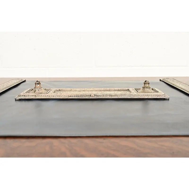 Roycroft Arts & Crafts Silver Finished Hammered Copper Desk Tray With Double Pen Holder - Image 2