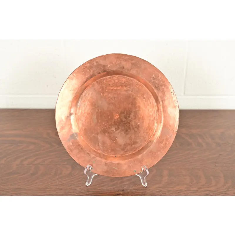 Roycroft Style Arts & Crafts Hammered Copper Charger Plate or Tray - Image 2