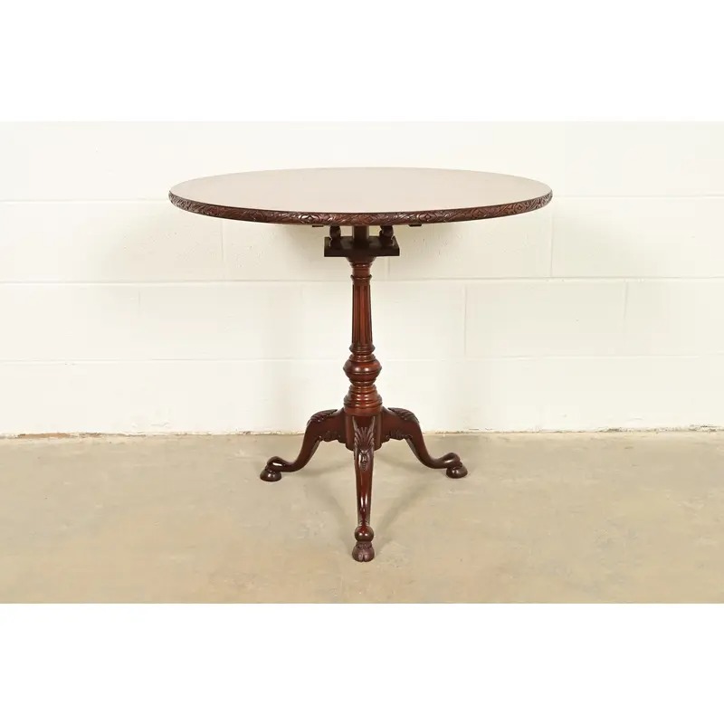 Smith & Watson Georgian Mahogany and Burl Wood Pedestal Tea Table - Image 2