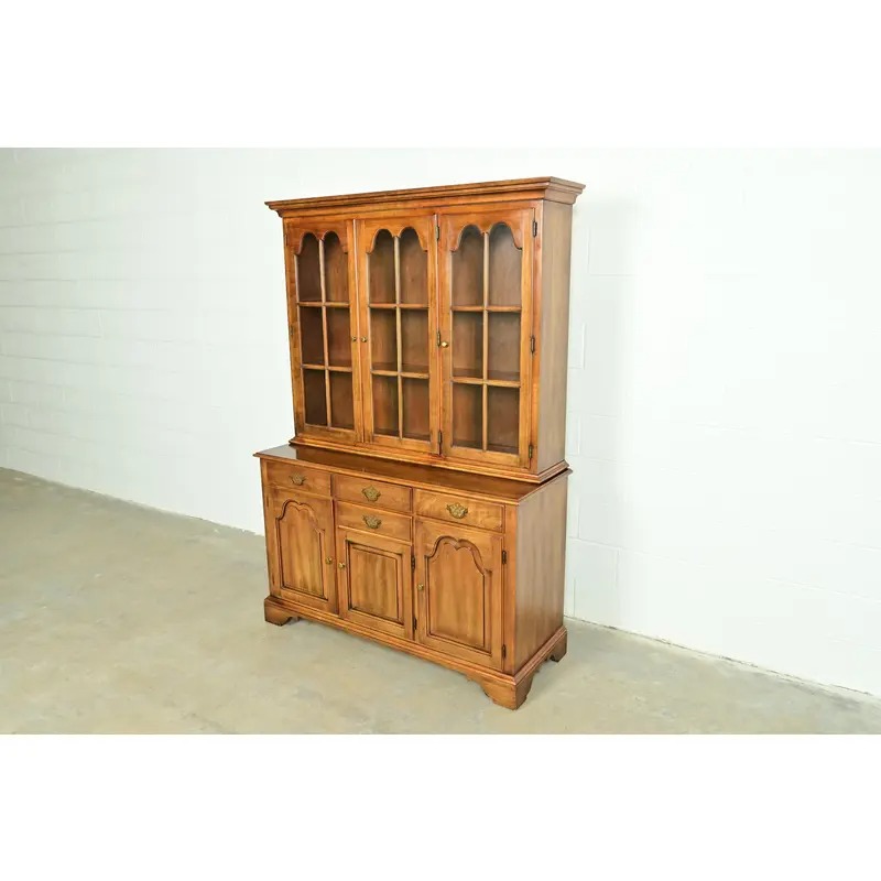 Statton Georgian Carved Cherry Wood Breakfront Bookcase or Dining Cabinet - Image 2