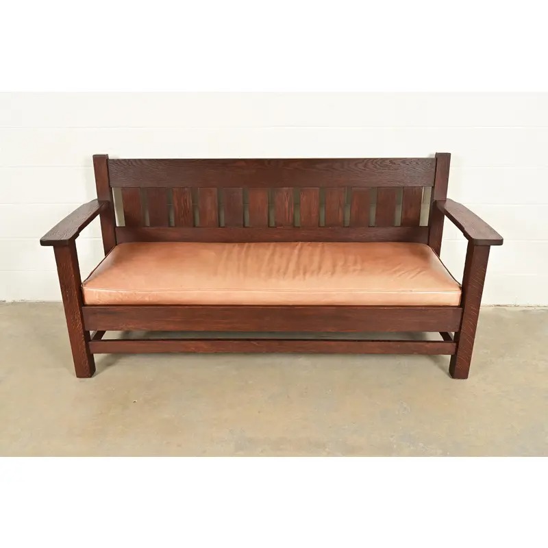 Stickley Brothers Style Antique Mission Oak Arts & Crafts Open Arm Settle Sofa, Circa 1910 - Image 2