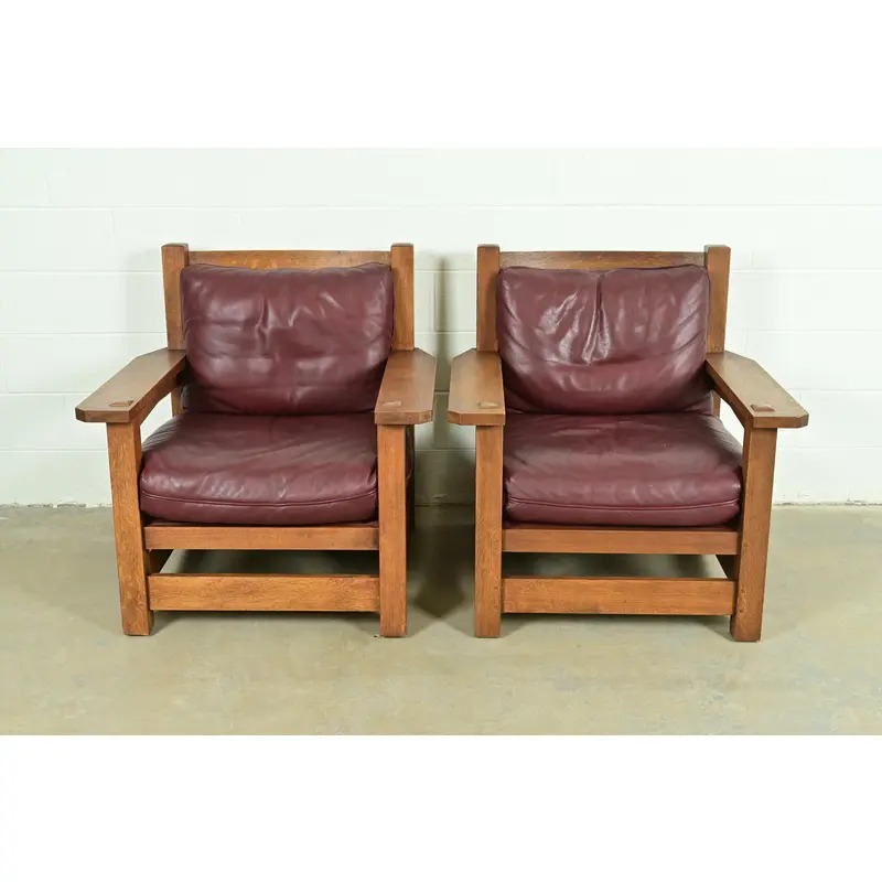 Stickley Mission Oak Arts & Crafts Eastwood Lounge Chairs, Pair - Image 2