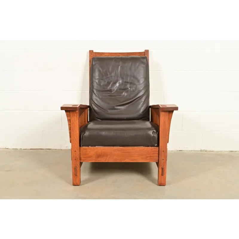 Stickley Mission Oak Arts & Crafts Spindle Reclining Morris Lounge Chair - Image 2