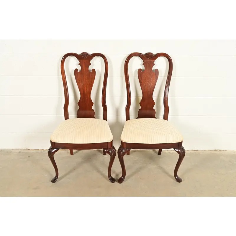 Thomasville Queen Anne Carved Solid Mahogany Side Chairs or Dining Chairs, Pair - Image 2