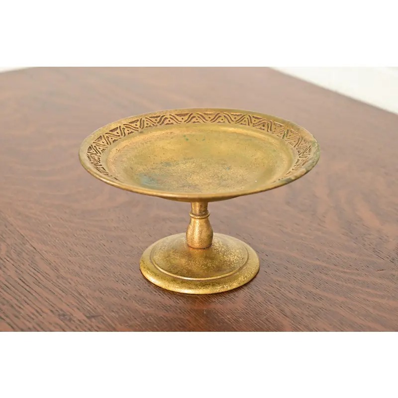 Tiffany Studios New York Bronze Doré Pedestal Bowl or Compote Dish With Bellflower Motif - Image 2