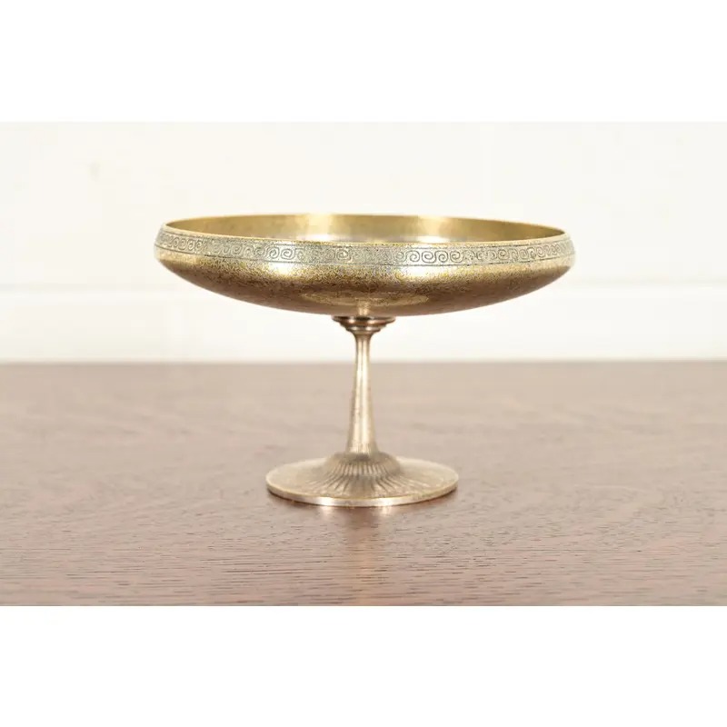 Tiffany Studios New York Bronze Doré Pedestal Bowl or Compote Dish With Greek Key Design - Image 2