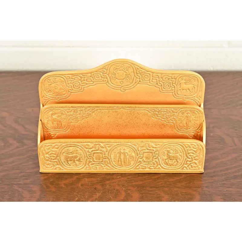Tiffany Studios New York Zodiac Pattern Bronze Doré Letter Rack - Image 2