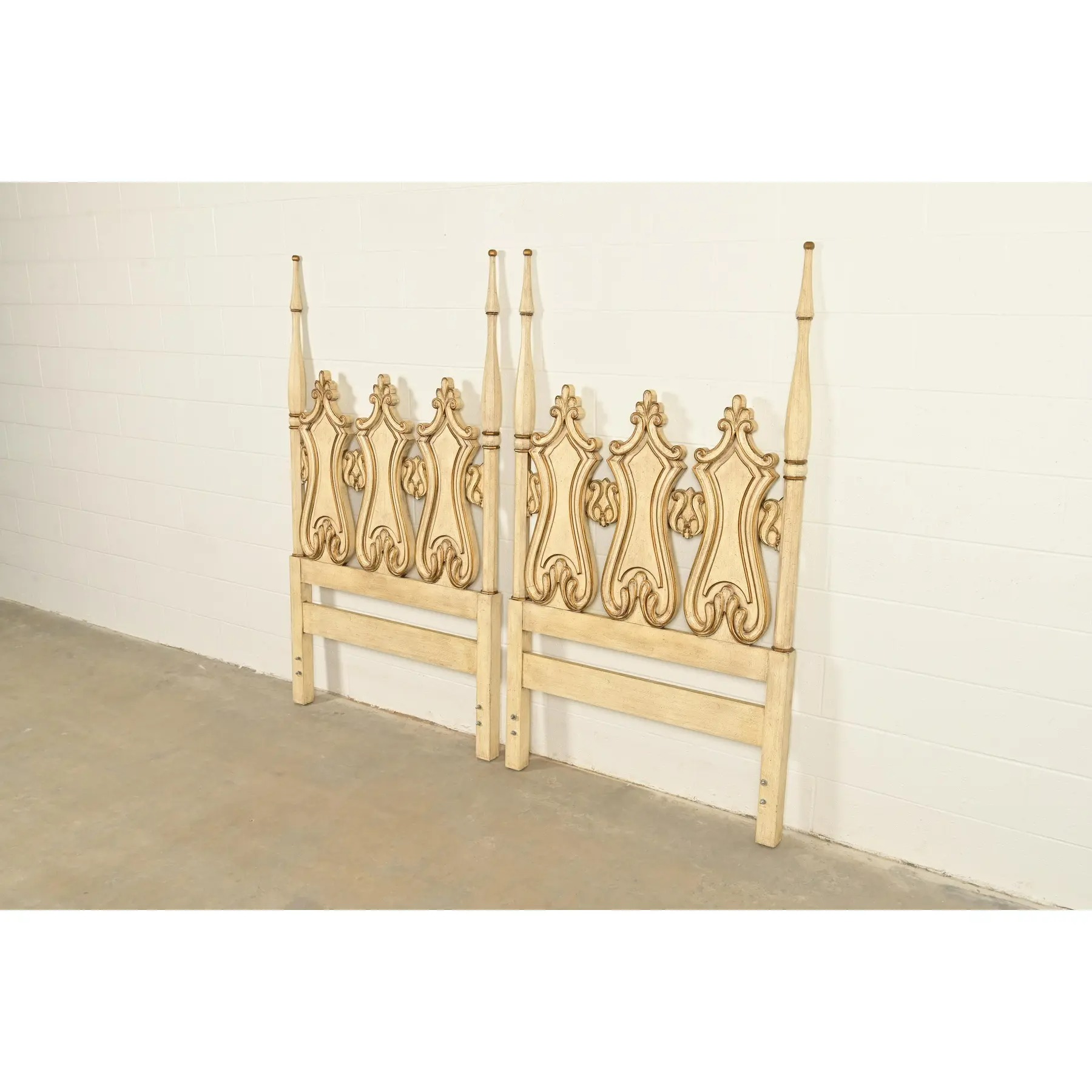 Romweber Hollywood Regency French Rococo Cream Lacquered and Parcel Gilt Twin Size Headboards, Pair - Image 6