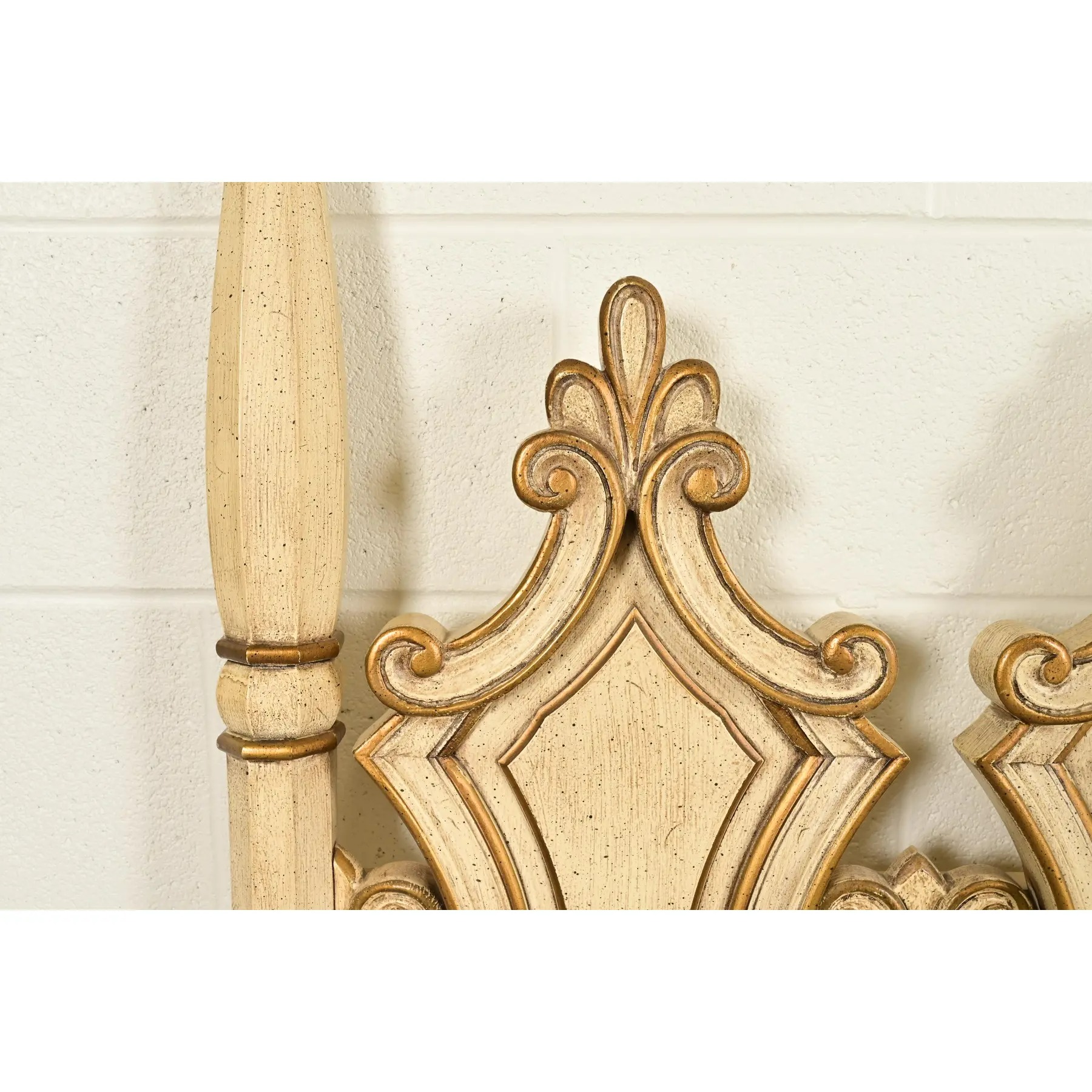 Romweber Hollywood Regency French Rococo Cream Lacquered and Parcel Gilt Twin Size Headboards, Pair - Image 4