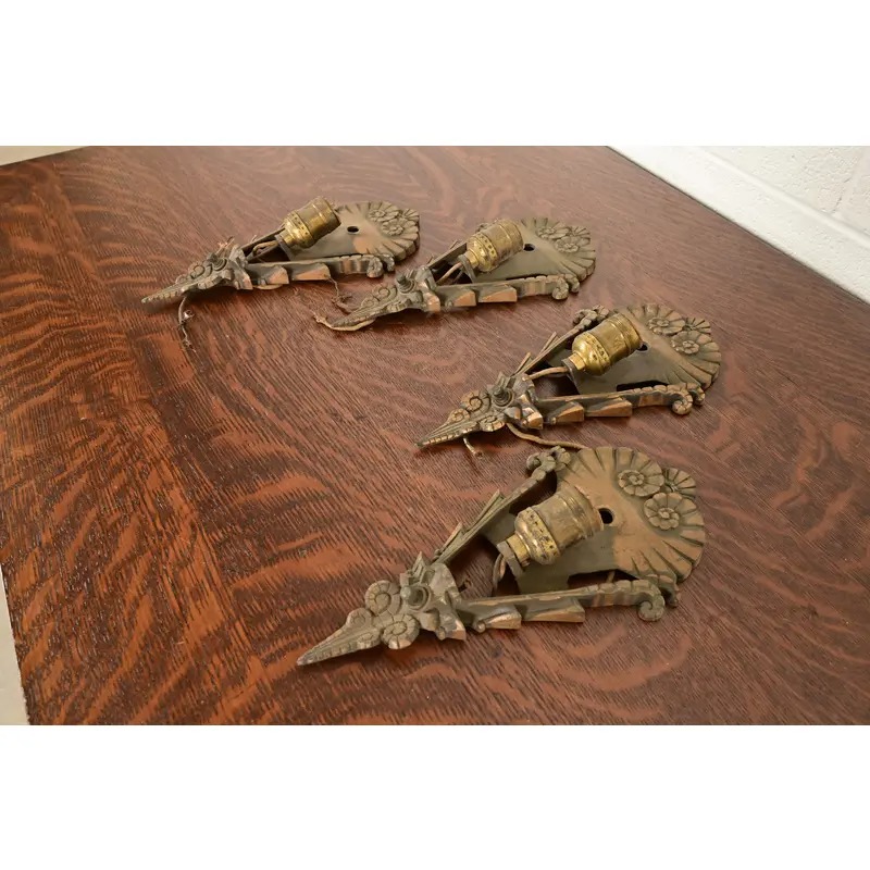 1930s Mid-West Art Deco Bronze Soleure Wall Sconces, Set of Four - Image 3