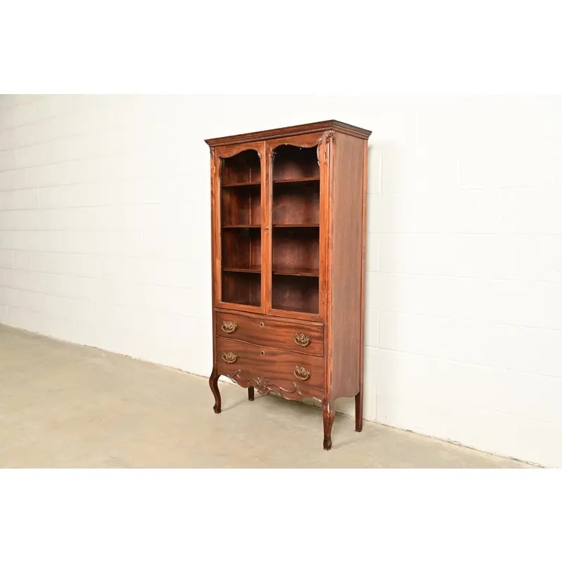 Antique Victorian Carved Mahogany Bookcase or Bar Cabinet, Circa 1890s - Image 3