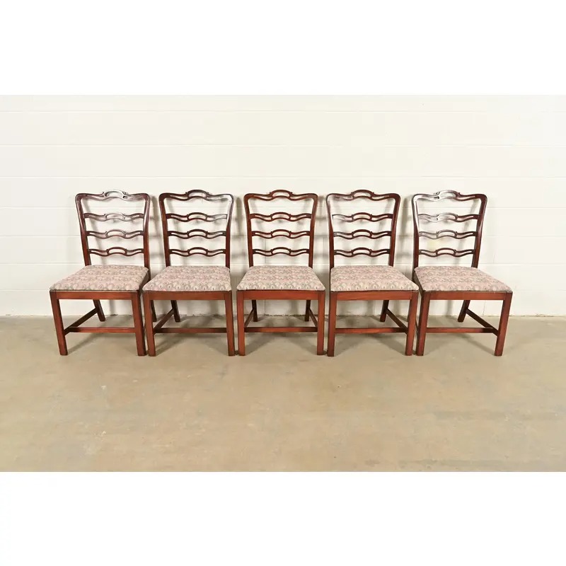 Baker Furniture Style Georgian Carved Mahogany Dining Chairs, Set of Five - Image 3