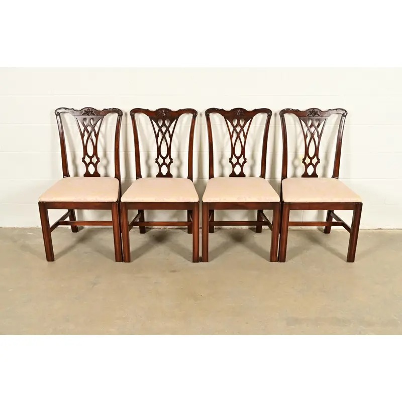 Baker Furniture Style Georgian Carved Mahogany Dining Chairs, Set of Four - Image 3