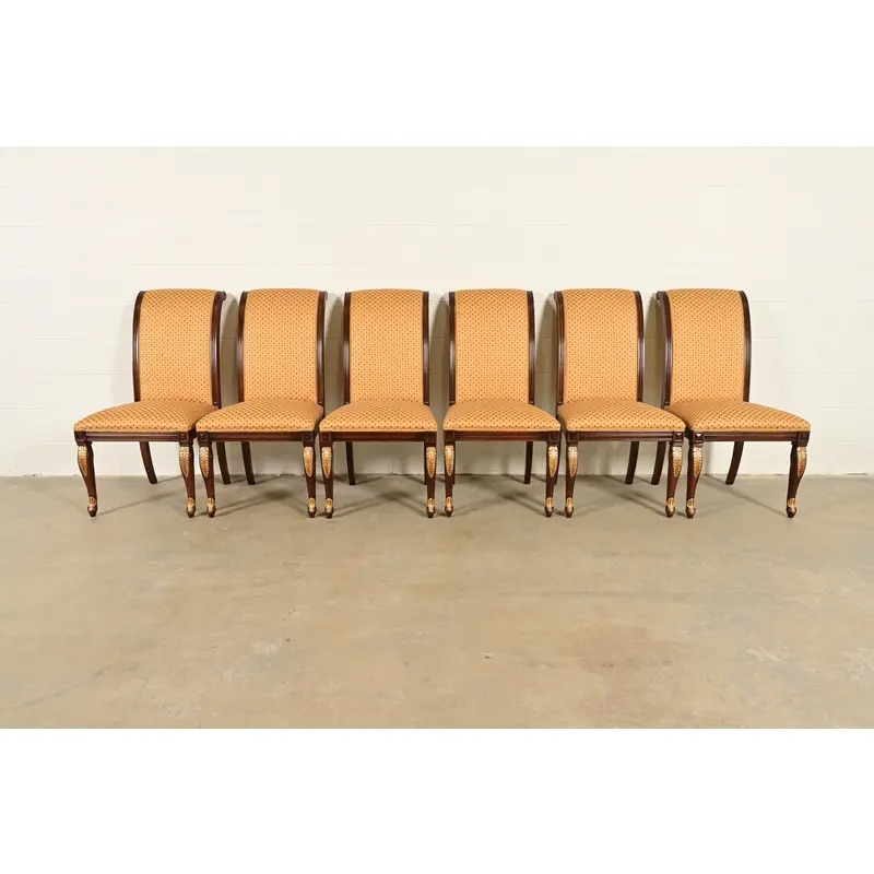 Baker Furniture Style Regency Carved Mahogany and Gold Gilt Dining Chairs, Set of Six - Image 3