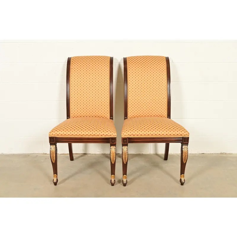 Baker Furniture Style Regency Carved Mahogany and Gold Gilt Side Chairs or Dining Chairs, Pair - Image 3