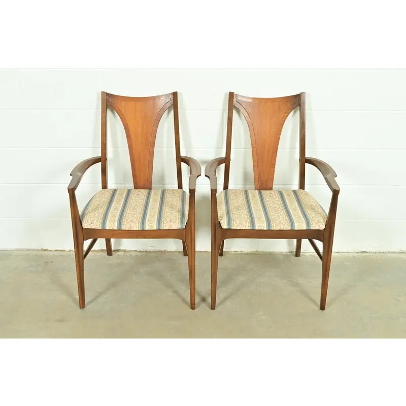 Broyhill Brasilia Mid-Century Modern Sculpted Walnut Armchairs, Pair - Image 3