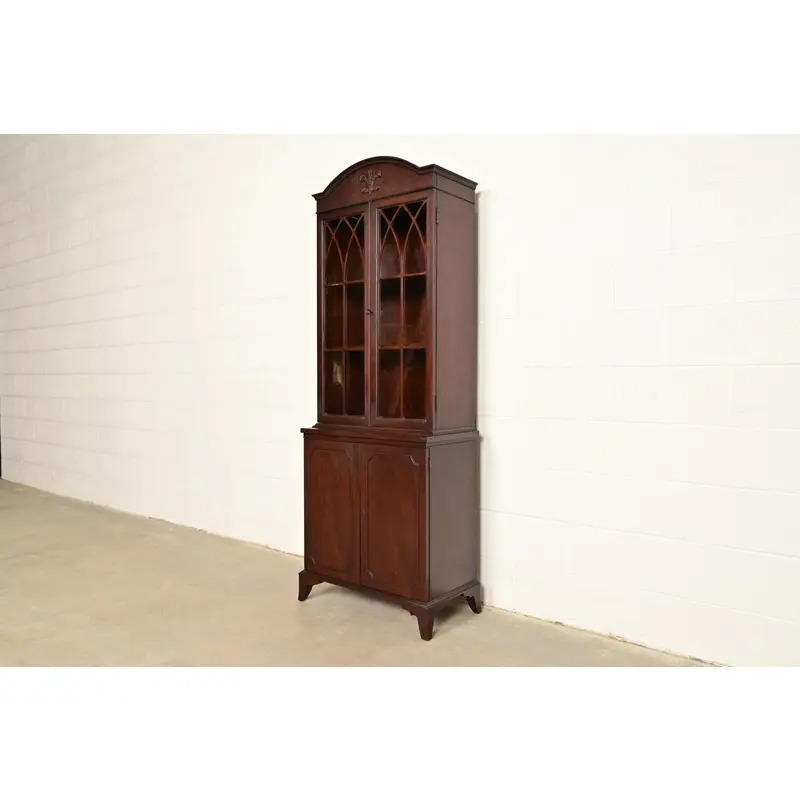 English Regency Antique Carved Mahogany Breakfront Bookcase Cabinet, Circa 1890s - Image 3