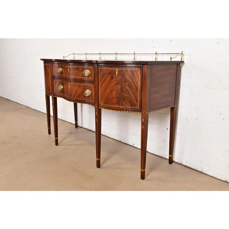 Henkel Harris Federal Inlaid Flame Mahogany Serpentine Front Sideboard Credenza With Brass Gallery - Image 3