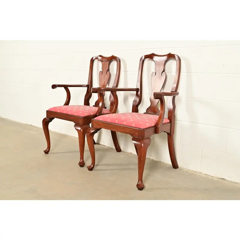 Henkel Harris Queen Anne Solid Cherry Wood Armchairs, Pair - Image 3