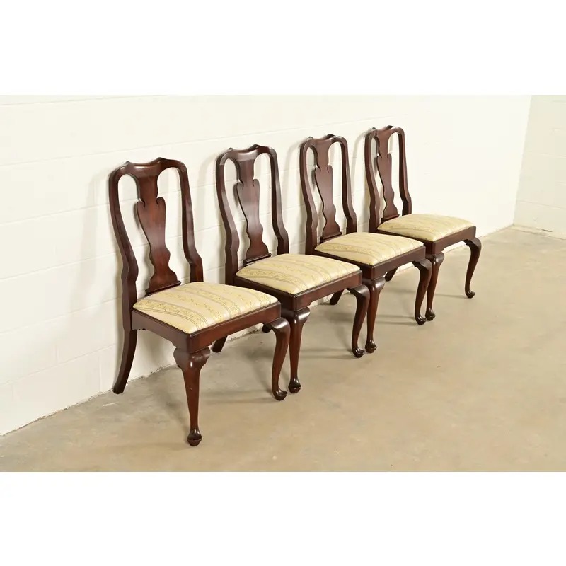 Henkel Harris Queen Anne Solid Mahogany Dining Chairs, Set of Four - Image 3