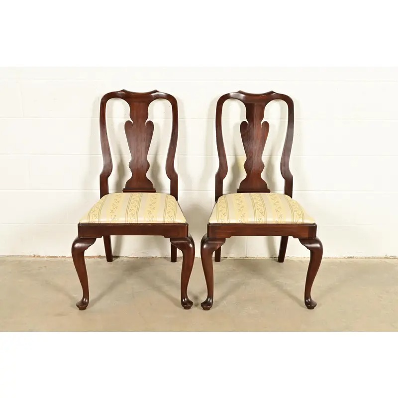Henkel Harris Queen Anne Solid Mahogany Side Chairs or Dining Chairs, Pair - Image 3
