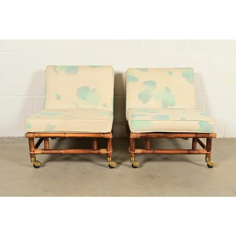 John Wisner for Ficks Reed Mid-Century Hollywood Regency Bamboo Rattan Lounge Chairs, Pair - Image 3