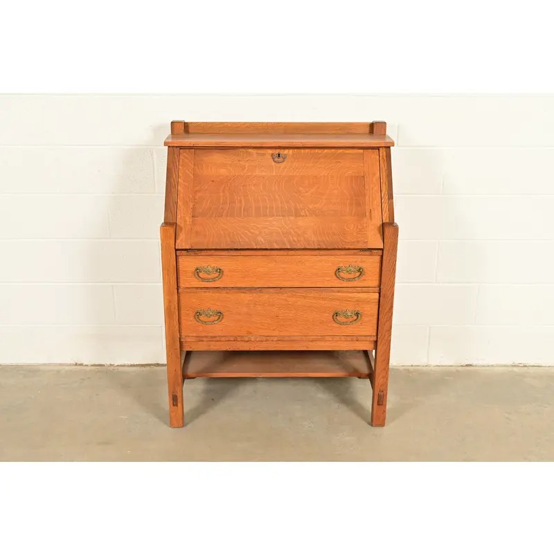 Lifetime Furniture Antique Mission Oak Arts & Crafts Drop Front Secretary Desk, Circa 1910 - Image 3